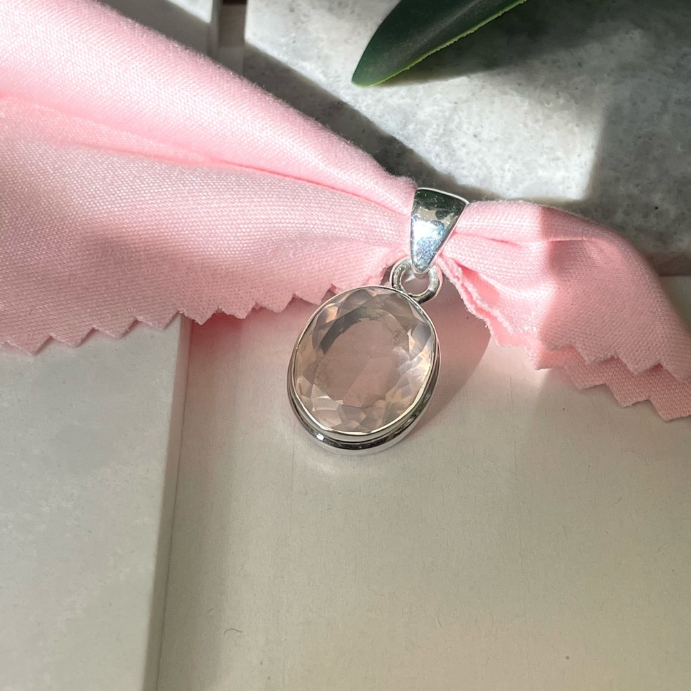 925 Sterling Silver, Natural Rose Quartz Pendent!! VIBES, Handmade!! - Picture 4 of 12